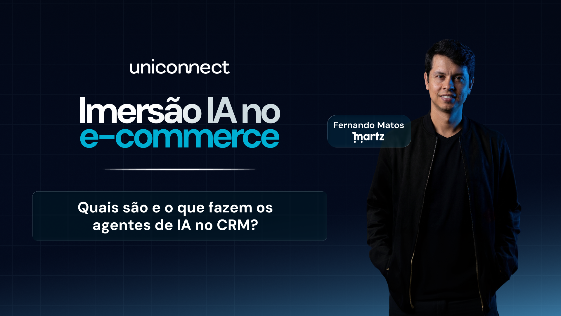 Arte da palestra sobre agentes de IA no CRM com Fernando Matos